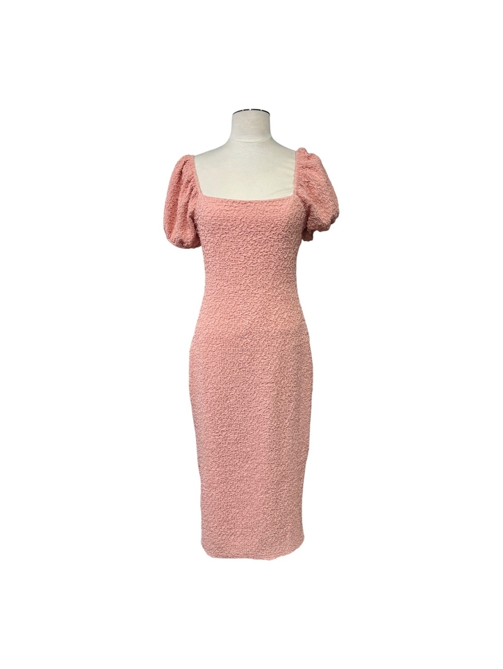 Endless Blu Mia Puff Sleeve Midi Dress in Pink, Size Medium New dd11